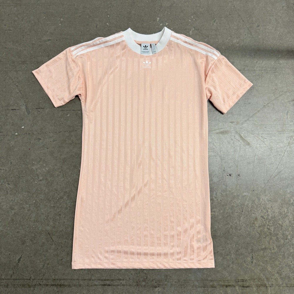 Adidas Originals Pink Jacquard Stripe Trefoil T-Shirt Dress Womens Small